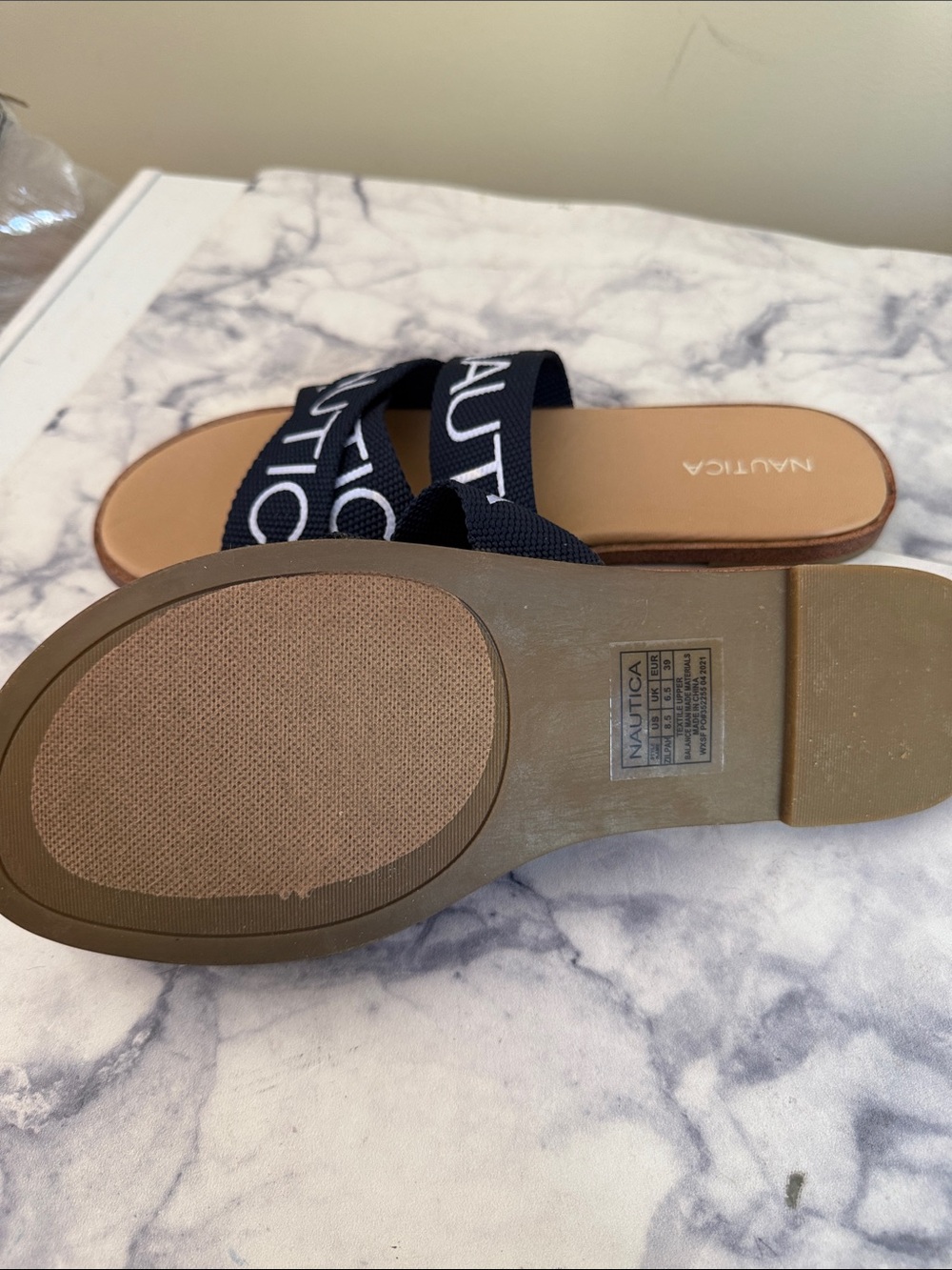 Nautica Navy and Tan Crossband Slide Sandals - Picture 6 of 6